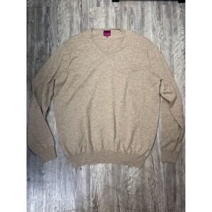 State Cashmere 100% Mens V Neck Sweater Tan Long Sleeve  Pullover Size XXL